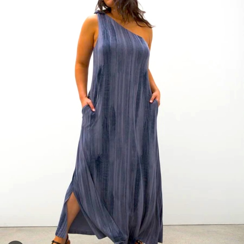 Soma One-Shoulder Maxi Dress in Slate Blue